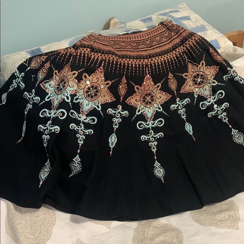 Angie Indian Black Brown Aqua Patterned Women's Skirt